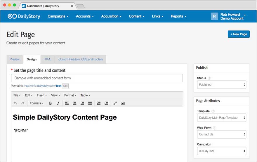 Content Page Create with Lead Capture Form