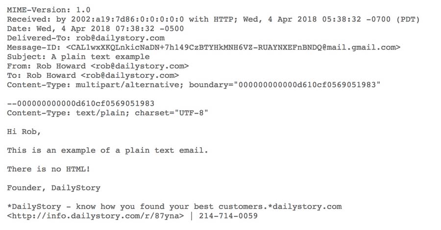An example of a plain text email