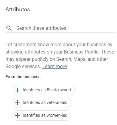 Google My Business attributes