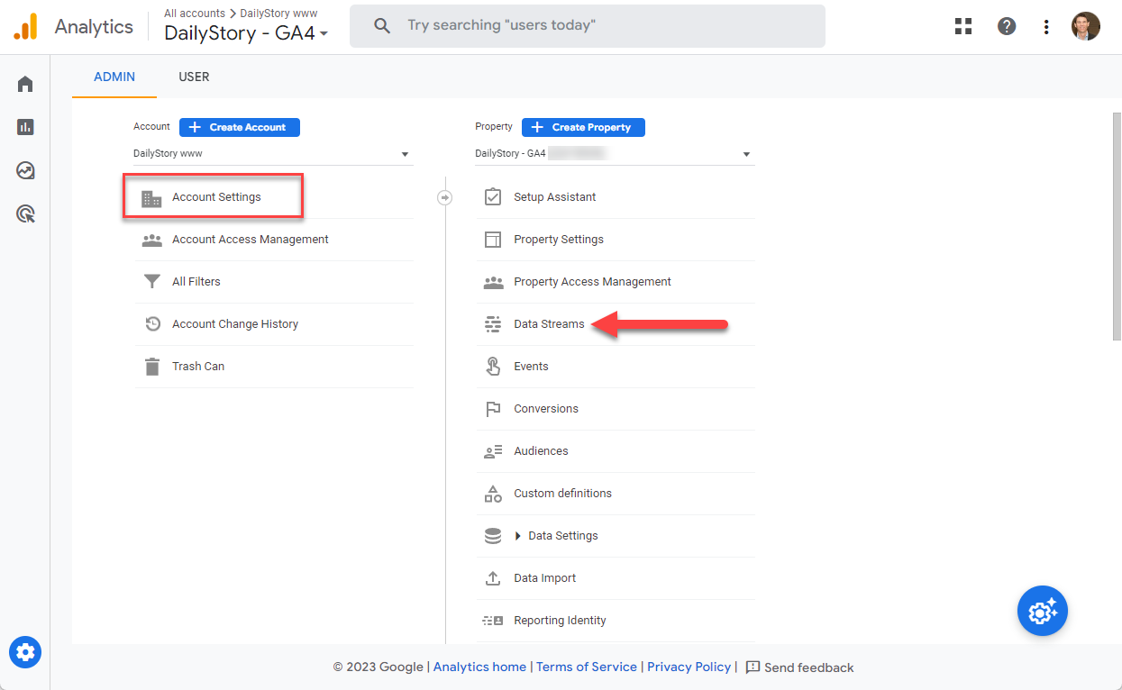 Google Analytics data streams
