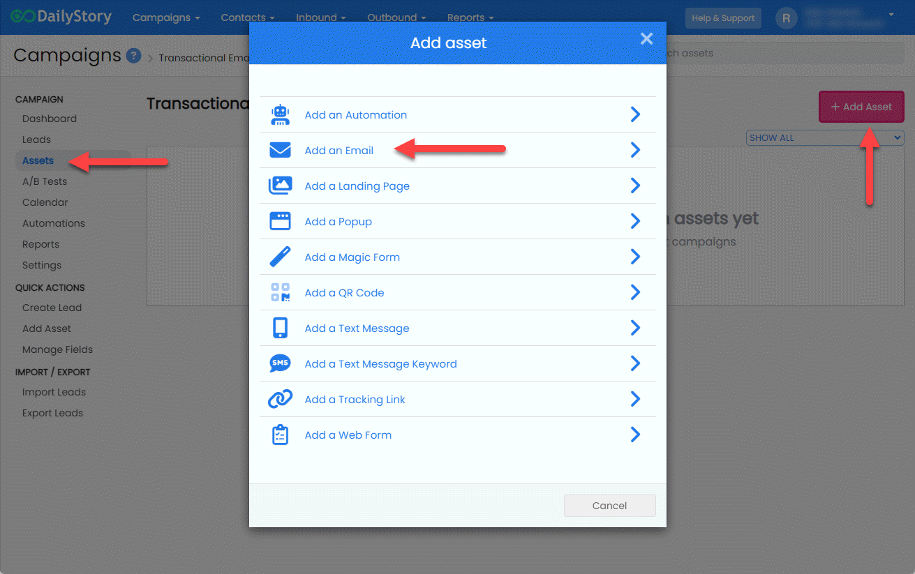 Transactional email example - create email