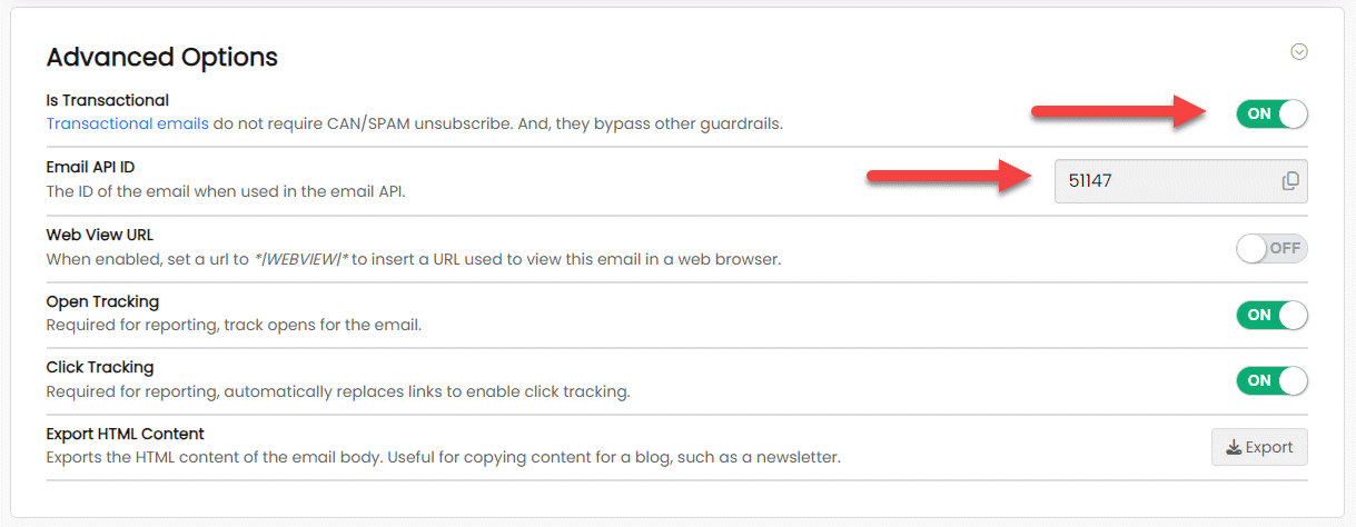 Transactional email example - mark as transactional