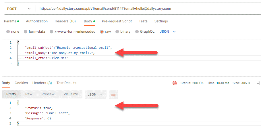 Transactional email example - set email body