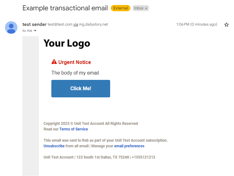Transactional email example - create email