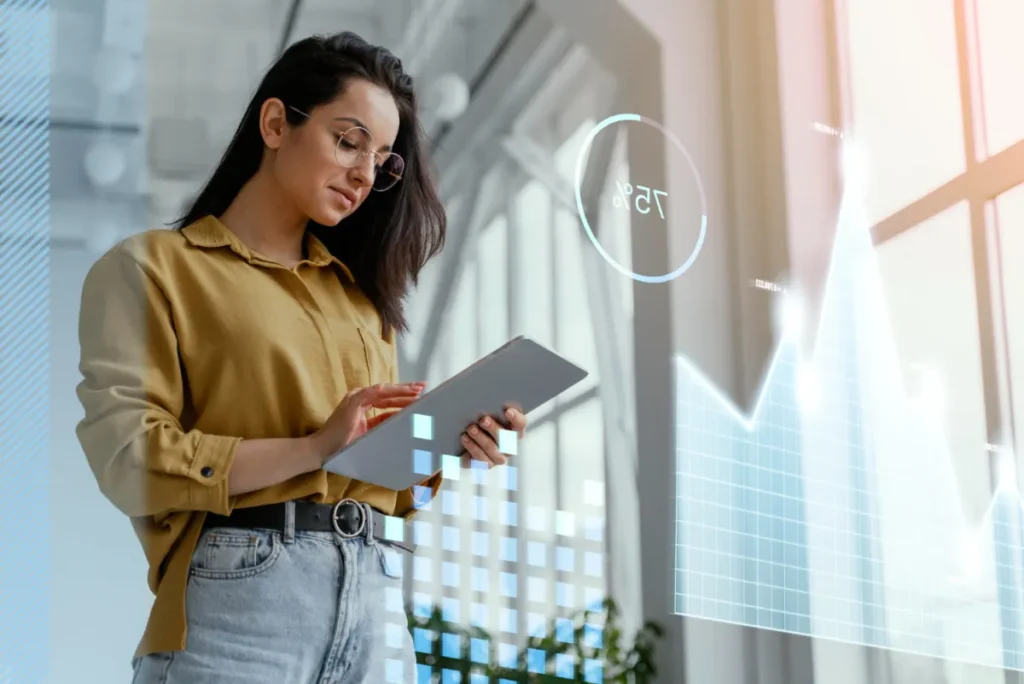 woman with ipad and graphics